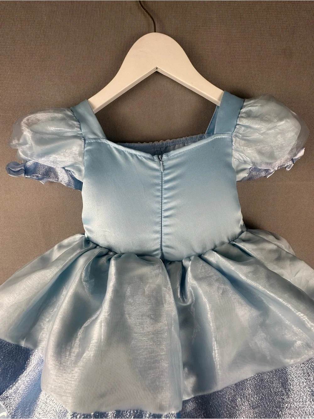 Cinderella Princess Costume Dress Girls Blue Satin Puff Sleeve Sparkle
